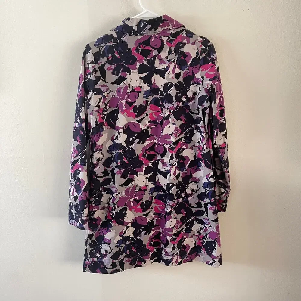 Thakoon Womens XS Floral Rain Coat Purple Blue Canvas Water Resistant Canvas